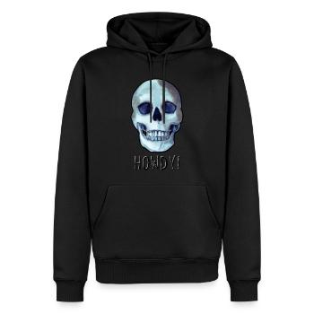Skull saying HOWDY! funny dark humor - Men’s Premium Organic Hoodie - black - Front - Nico (187cm)