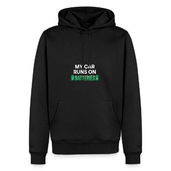 Mein Auto wird mit Batterien betrieben - Männer Premium Bio Hoodie - Schwarz - Vorne - Nico (187cm)