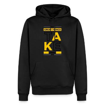 Great Things Take Time - Männer Premium Bio Hoodie - Schwarz - Vorne - Nico (187cm)