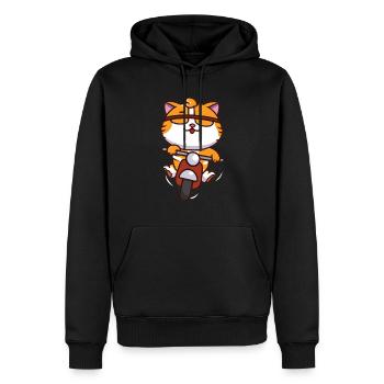Chat avec moto - Sweat à capuche Premium bio Homme - noir - Devant - Nico (187cm)