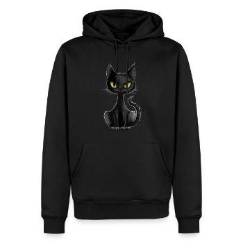 CHAT NOIR SUR UN T-SHIRT NOIR - Sweat à capuche Premium bio Homme - noir - Devant - Nico (187cm)