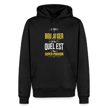 Super-pouvoir - Boulanger - Sweat à capuche Premium bio Homme - noir - Devant - Nico (187cm)