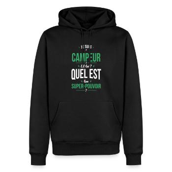 Je suis campeur - Super-pouvoir - Sweat à capuche Premium bio Homme - noir - Devant - Nico (187cm)
