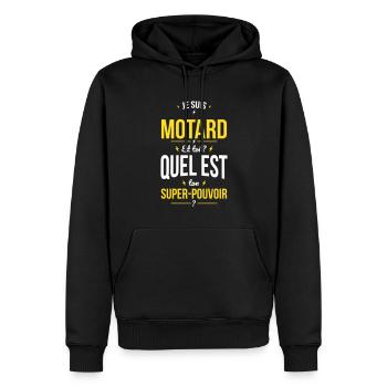 Je suis motard - Quel est ton super-pouvoir? - Sweat à capuche Premium bio Homme - noir - Devant - Nico (187cm)