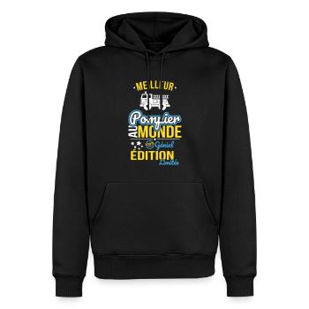 Bester Feuerwehrmann der Welt - 100% genial - Männer Premium Bio Hoodie - Schwarz - Vorne - Nico (187cm)