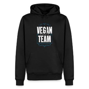 Vegan Team - Männer Premium Bio Hoodie - Schwarz - Vorne - Nico (187cm)