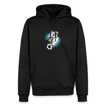 Kolbenkraft in Aktion - Männer Premium Bio Hoodie - Schwarz - Vorne - Nico (187cm)