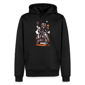 motocross skelet biker Halloween dessin animé design - Sweat à capuche Premium bio Homme - noir - Devant - Nico (187cm)