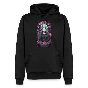 Victorian gothic anime egirl with roses - Men’s Premium Organic Hoodie - black - Front - Nico (187cm)