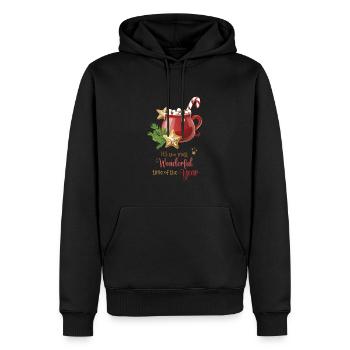 Cacao, most wonderful time of the year, red, gold - Männer Premium Bio Hoodie - Schwarz - Vorne - Nico (187cm)