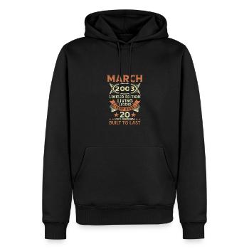 20e anniversaire Mars Né 2003 Idée cadeau - Sweat à capuche Premium bio Homme - noir - Devant - Nico (187cm)