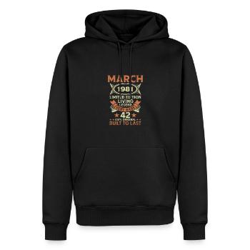 42e anniversaire Mars Né en 1981 Idée cadeau - Sweat à capuche Premium bio Homme - noir - Devant - Nico (187cm)