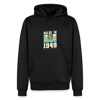 74e anniversaire Avril Né en 1949 Idée cadeau - Sweat à capuche Premium bio Homme - noir - Devant - Nico (187cm)