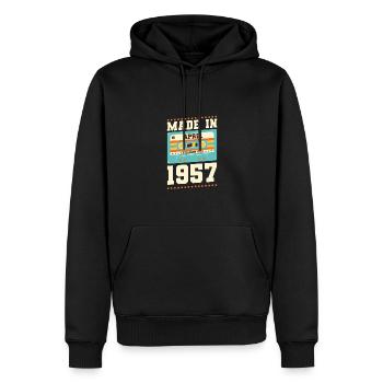 66e anniversaire Avril Né 1957 Idée cadeau - Sweat à capuche Premium bio Homme - noir - Devant - Nico (187cm)