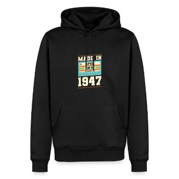 76e anniversaire Avril Né en 1947 Idée cadeau - Sweat à capuche Premium bio Homme - noir - Devant - Nico (187cm)