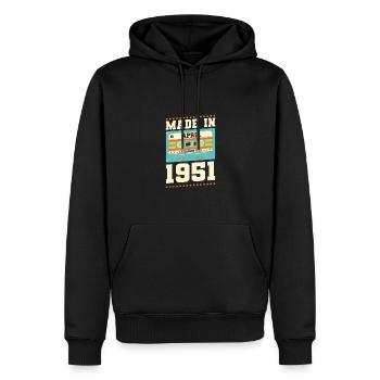 72e anniversaire Avril Né 1951 Idée cadeau - Sweat à capuche Premium bio Homme - noir - Devant - Nico (187cm)