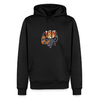 Roter Panda hört Musik und tanzt - Männer Premium Bio Hoodie - Schwarz - Vorne - Nico (187cm)