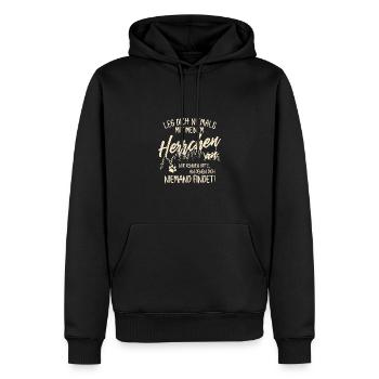 Leg dich nicht mit Herrchen an - Hunde Gassi gehen - Männer Premium Bio Hoodie - Schwarz - Vorne - Nico (187cm)