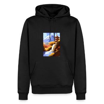 Japan Tower Wasserfall Gemälde - Männer Premium Bio Hoodie - Schwarz - Vorne - Nico (187cm)