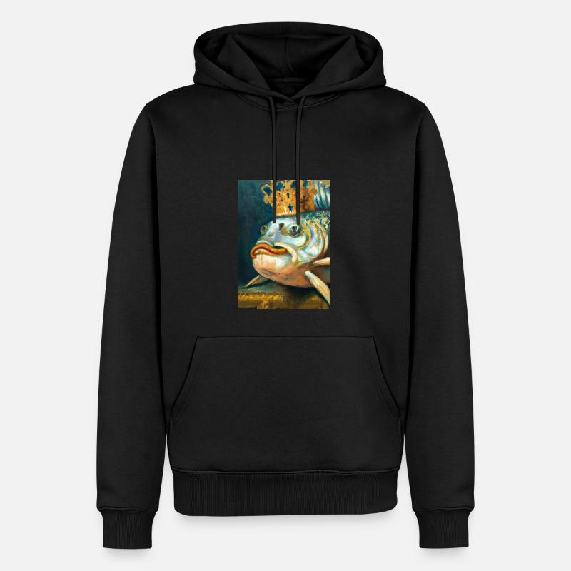 Fisch mit Krone - Männer Premium Bio Hoodie - Schwarz