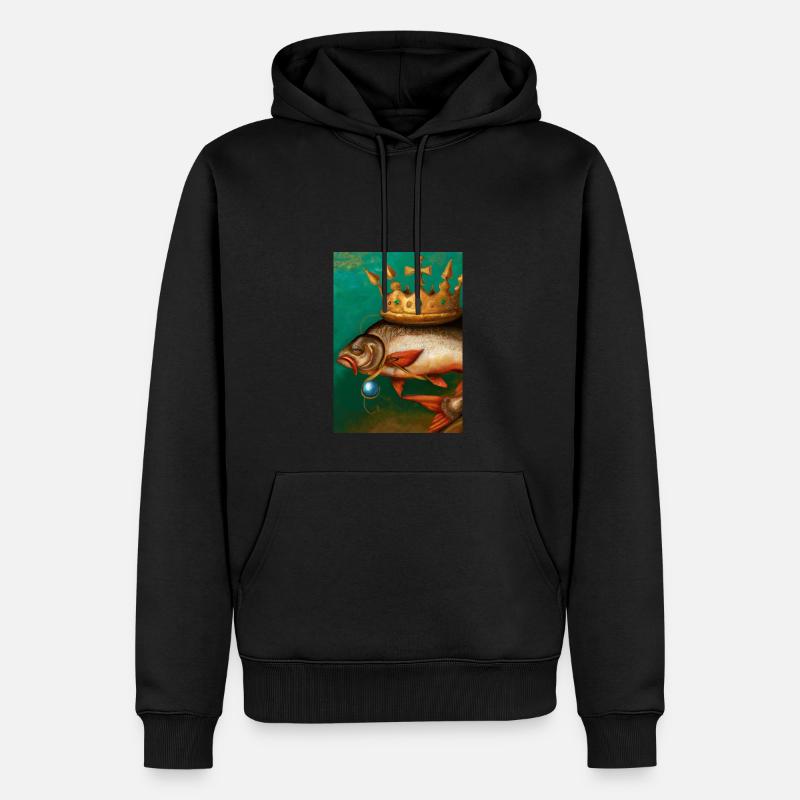 Fisch mit Krone - Männer Premium Bio Hoodie - Schwarz