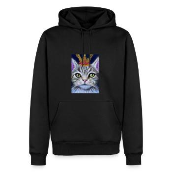 Katze mit Krone - Männer Premium Bio Hoodie - Schwarz - Vorne - Nico (187cm)