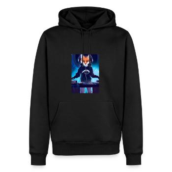 Fox am DJ-Pult - Männer Premium Bio Hoodie - Schwarz - Vorne - Nico (187cm)