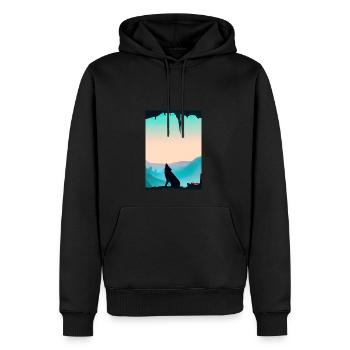Wolf bei Nacht - Männer Premium Bio Hoodie - Schwarz - Vorne - Nico (187cm)