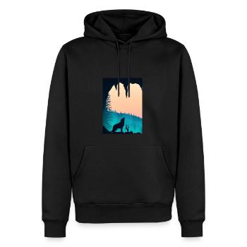 Wolf bei Nacht - Männer Premium Bio Hoodie - Schwarz - Vorne - Nico (187cm)