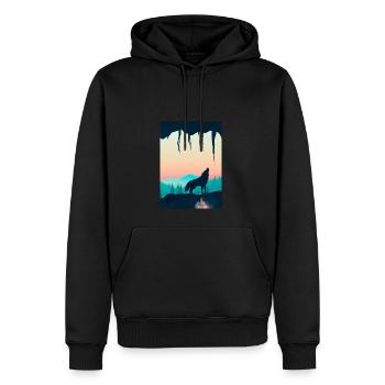 Wolf bei Nacht - Männer Premium Bio Hoodie - Schwarz - Vorne - Nico (187cm)