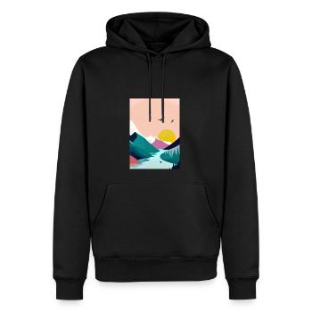Wald Berge Sonnenuntergang - Männer Premium Bio Hoodie - Schwarz - Vorne - Nico (187cm)