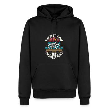 Die besten Aussichten kommen nach den anstrengends - Männer Premium Bio Hoodie - Schwarz - Vorne - Nico (187cm)