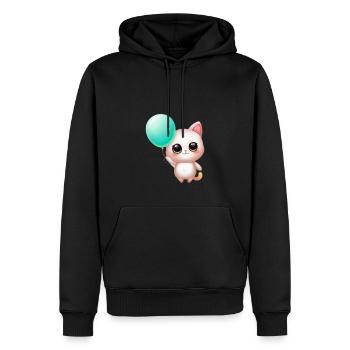 Katze mit Ballon - Männer Premium Bio Hoodie - Schwarz - Vorne - Nico (187cm)