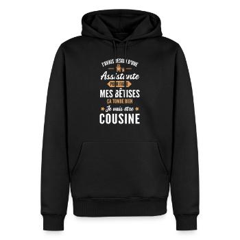 assistante / je vais être cousine / future cousine - Sweat à capuche Premium bio Homme - noir - Devant - Nico (187cm)