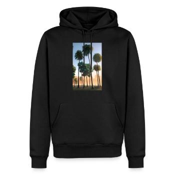 Paysage de palmiers de plage de Los Angeles - Sweat à capuche Premium bio Homme - noir - Devant - Nico (187cm)