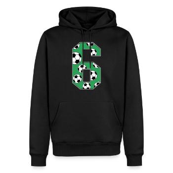 6e anniversaire Football Green - Sweat à capuche Premium bio Homme - noir - Devant - Nico (187cm)