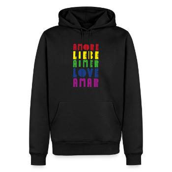 Liebe Regenbogen diverse Sprachen - Männer Premium Bio Hoodie - Schwarz - Vorne - Nico (187cm)