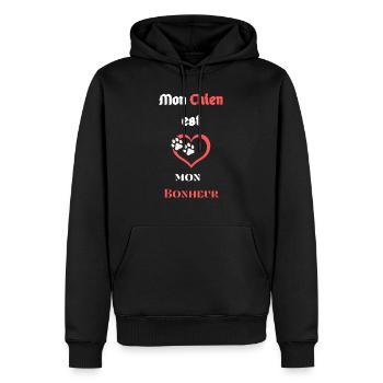 Mon Chien est mon gourou de Bonheur - Sweat à capuche Premium bio Homme - noir - Devant - Nico (187cm)