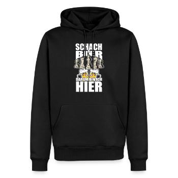 Schach Bier darum bin ich hier, Lustiger Spruch - Männer Premium Bio Hoodie - Schwarz - Vorne - Nico (187cm)
