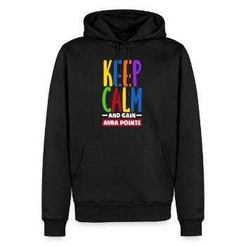 Restez calme et gagnez des points d’aura quotidiennement Trendy Viral - Sweat à capuche Premium bio Homme - noir - Devant - Nico (187cm)