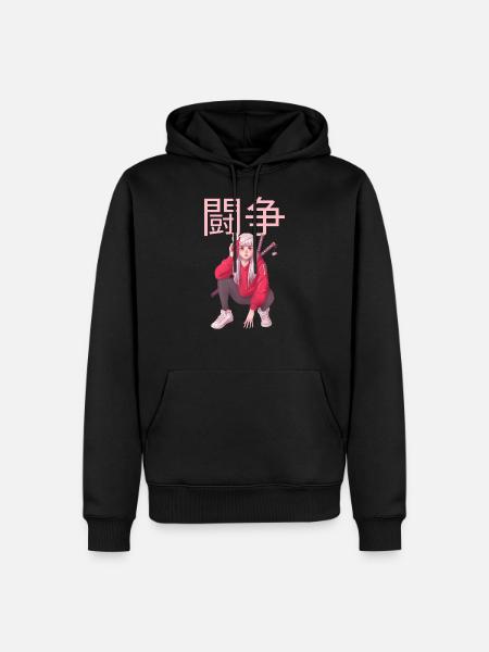 anime manga girl fight Japanese Japan girl power - Men’s Premium Organic Hoodie - black