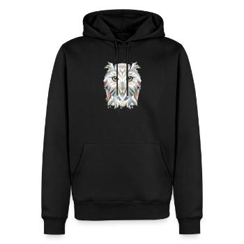 Majestätische Schneeeule - Geometrische Eleganz - Männer Premium Bio Hoodie - Schwarz - Vorne - Nico (187cm)