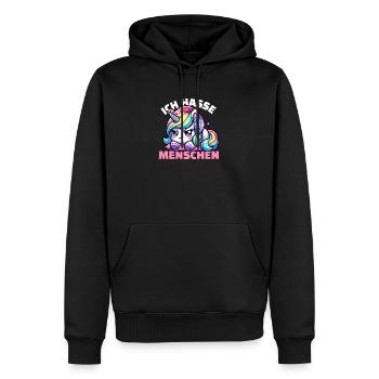 Mürrisches Einhorn ist genervt von Menschen - Männer Premium Bio Hoodie - Schwarz - Vorne - Nico (187cm)