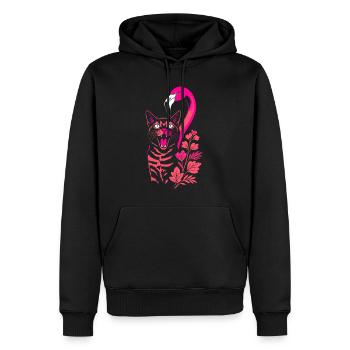 Tropische Katze & Flamingo - Sommer 2025 - Männer Premium Bio Hoodie - Schwarz - Vorne - Nico (187cm)