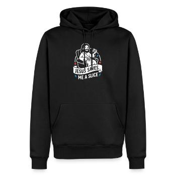 Jesus Saves Me A Slice Funny - Männer Premium Bio Hoodie - Schwarz - Vorne - Nico (187cm)