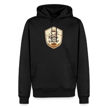 Kaffee ist mein Treibstoff Badge - Männer Premium Bio Hoodie - Schwarz - Vorne - Nico (187cm)