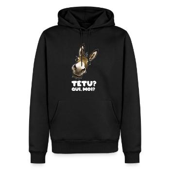 Tetu? Qui moi? (âne) texte blanc - Sweat à capuche Premium bio Homme - noir - Devant - Nico (187cm)
