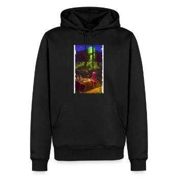 Gruseliger Horror-Comic Alien auf einem fremden Planeten - Männer Premium Bio Hoodie - Schwarz - Vorne - Nico (187cm)