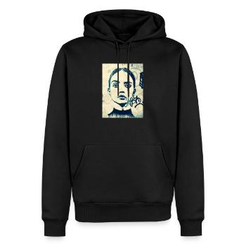 regard de Florence contre un mur - Sweat à capuche Premium bio Homme - noir - Devant - Nico (187cm)