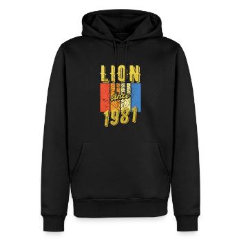 Léo 1981 Zodiac Cadeau d’anniversaire - Sweat à capuche Premium bio Homme - noir - Devant - Nico (187cm)